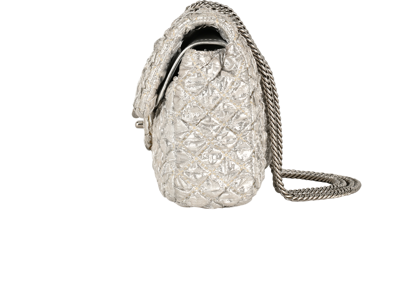 Metallic Small Double Flap, &pound;2,200, Handbags, Silver, Fabric/Leather, Bottom view